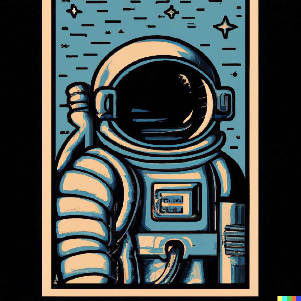 an astronaut, detailed color retro tattoo design